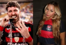 Flavia Saraiva dormiu na casa de Léo Pereira após beijos em festa do Flamengo, diz jornal